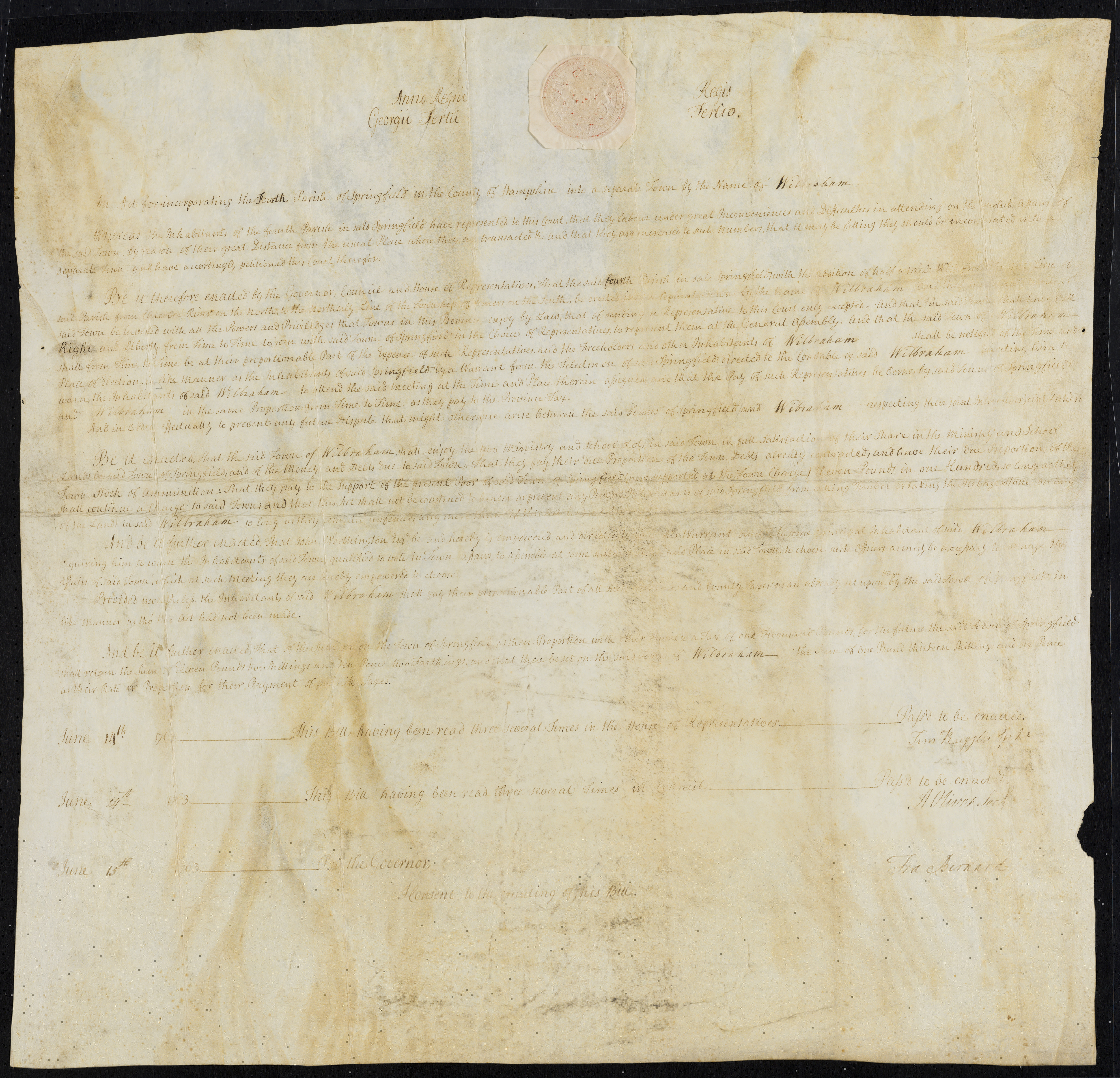 Image of the Wilbraham Charter signed by King George III