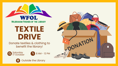 wfol textile drive. donate textiles and clothing to benefit the library!