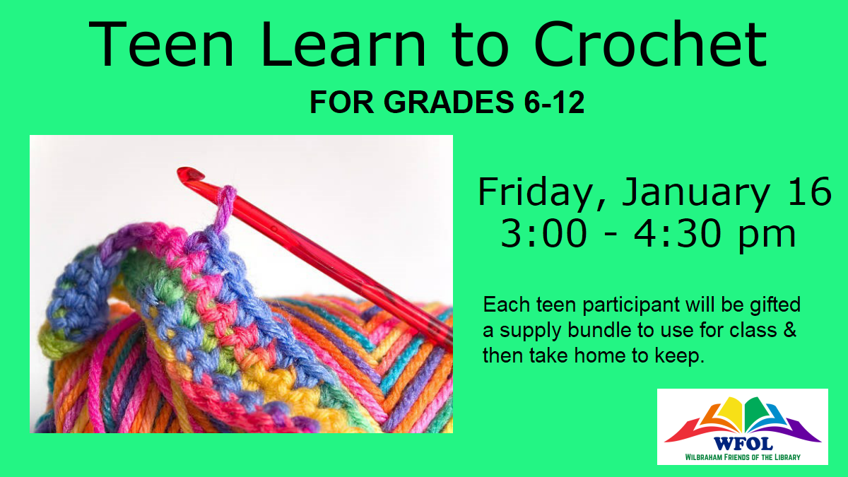 image of brightly colored yarn crocheted on a crochet needle